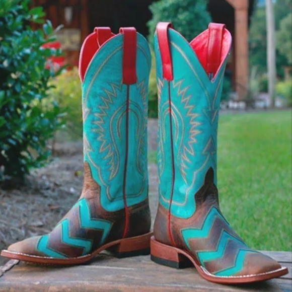 MACIE BEAN M9011 "Wave on Wave" Chevron toast/turquoise cowgirl rodeo boots sz 6 - Picture 1 of 15